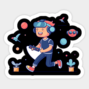 boy playing vr Sticker